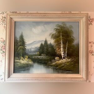 Mid 20th Century Freeman Landscape Water mountain impressionist Oil Painting